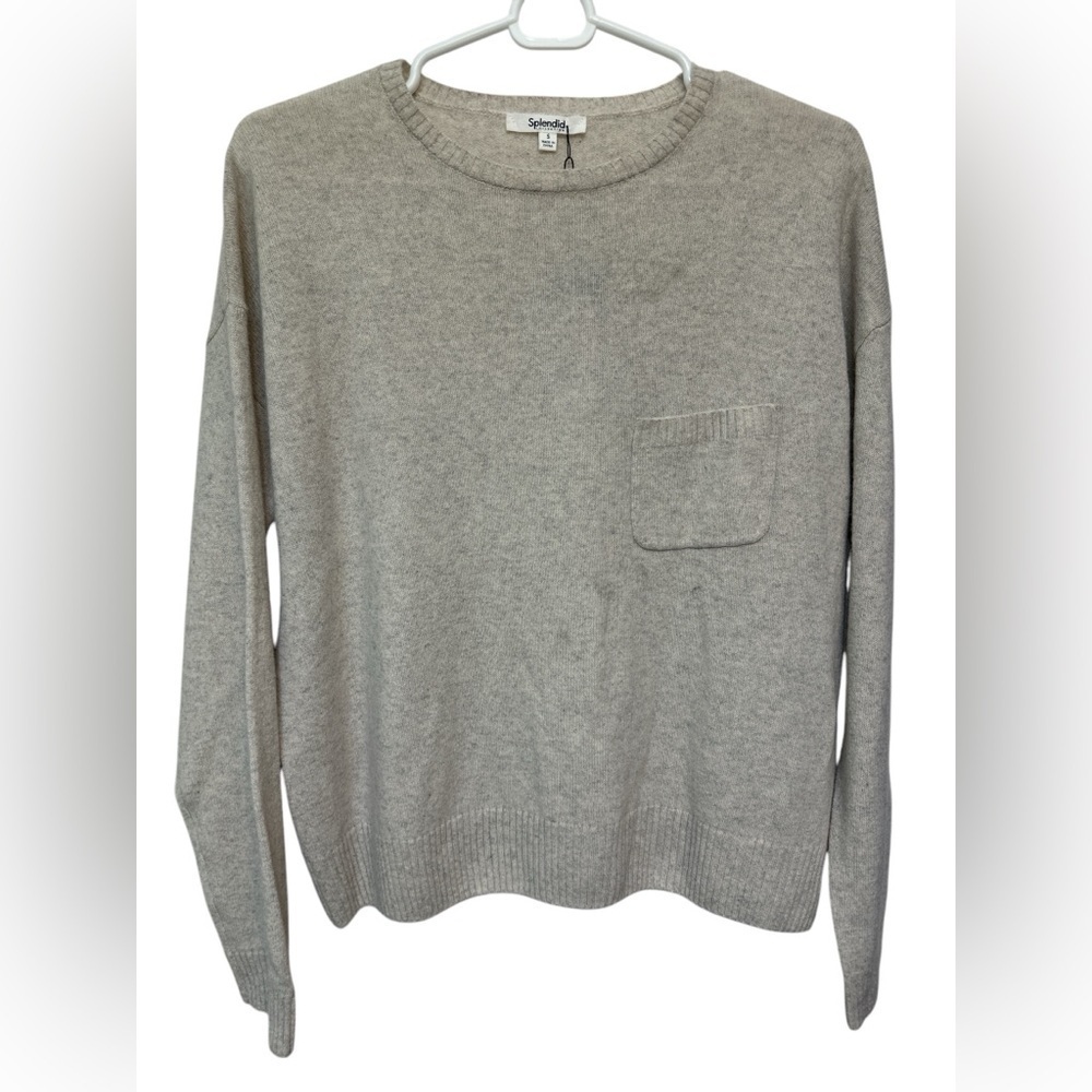 Splendid cream grey marbled boxy long sleeve sweater NWT